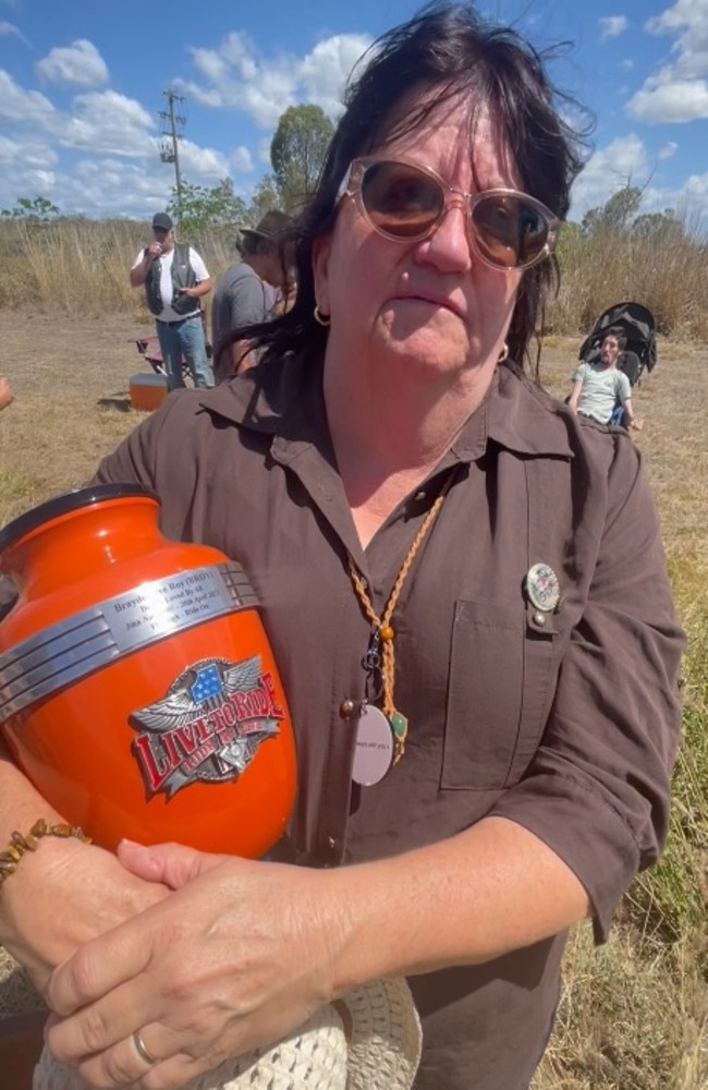 Brayden's mother, Tania Roy, arrived bearing her son's ashes in an urn emblazoned with a ‘Live To Ride’ badge.