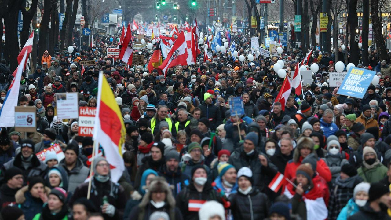 Austria also faced yet more mass protests over the government’s divisive vaccine mandate. Picture: Florian Wieser//APA/AFP