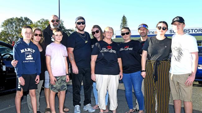 Zac Jones's mum Debbie (centre) with family and friends at Loganholme to remember Zac. 250 people arrived for the procession in Logan to remember Zac. Picture: John Gass