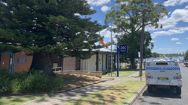 Forster police station in the foreground with the courthouse and the lake behind.