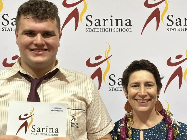 Sebastian Franettovich with Sarina State High School principal Jane Grieger. Photo: Contributed