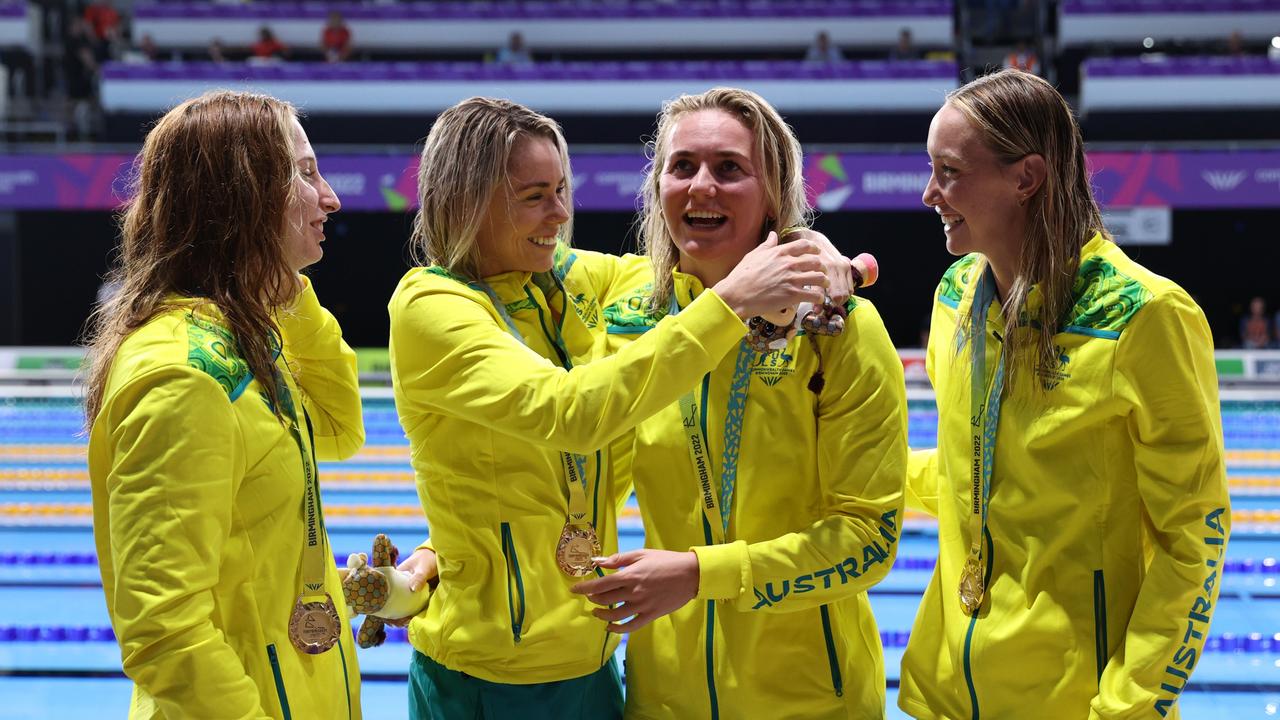 Gold medalists, Madison Wilson, Kiah Melverton, Ariarne Titmus and Mollie O'Callaghan