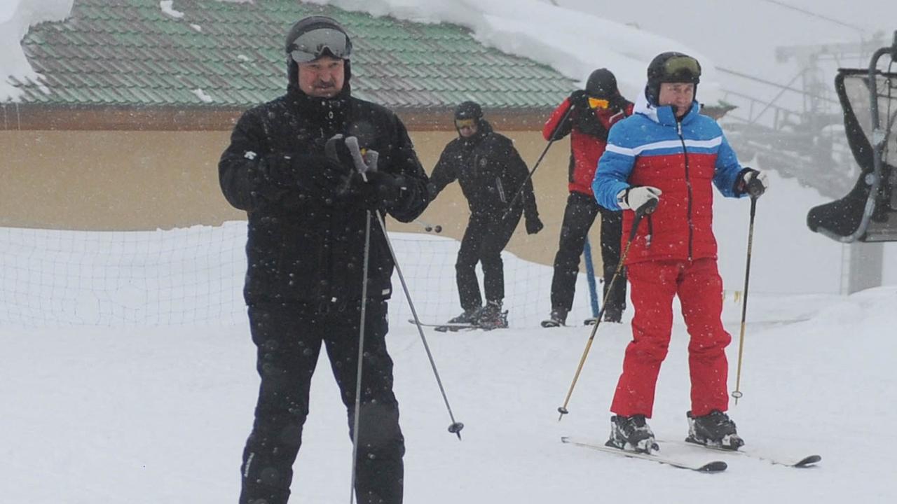 Putin, 70, was last seen skiing in Sochi with Belarus President Alexander Lukashenko, left, in February 2021. Picture: Alexei Druzhinin/Sputnik/AFP