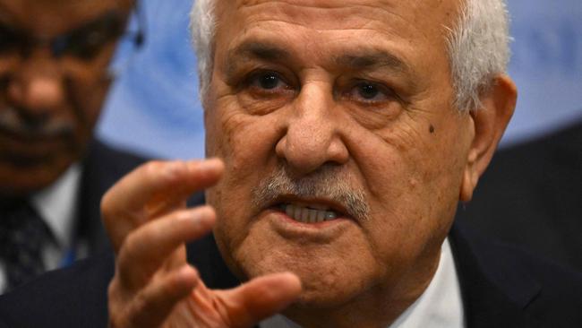 Palestinian ambassador to the United Nations Riyad Mansour in New York on Wednesday. Picture: AFP