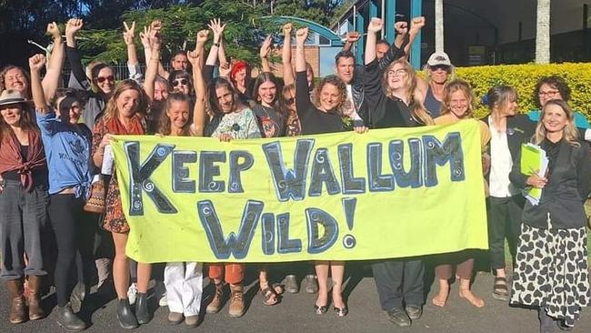 Defence lawyer Cassandra Bennett standing with Wallum protesters outside Byron Bay Court House earlier this year. Picture: Save Wallum.