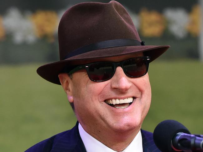 Max Dynamite owner Rich Ricci speaks at a media conference after the Melbourne Cup Parade in Melbourne, Monday, Nov. 2, 2015. The Melbourne Cup will be held on November 3. (AAP Image/Julian Smith) NO ARCHIVING