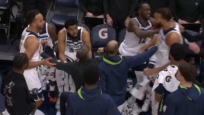 Rudy Gobert was shoved away by teammates. Photo: Twitter, ESPN.