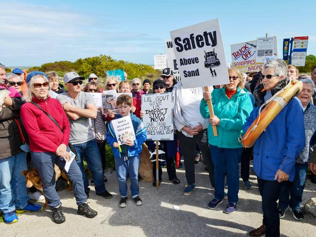 Local residents protest at Semaphore Beach.. Picture: Brenton Edwards/AAP