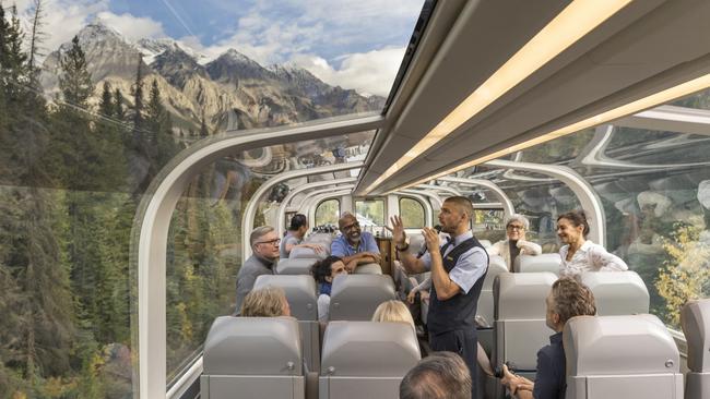 The glass domed windows lets passengers see spectacular views from every angle. Picture: Rocky Mountaineer