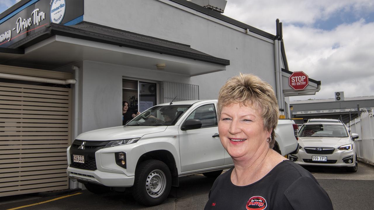 Tracie Batzloff and the busy drive thru at the Pump store, Russell St Toowoomba. Friday 18th Dec 2020