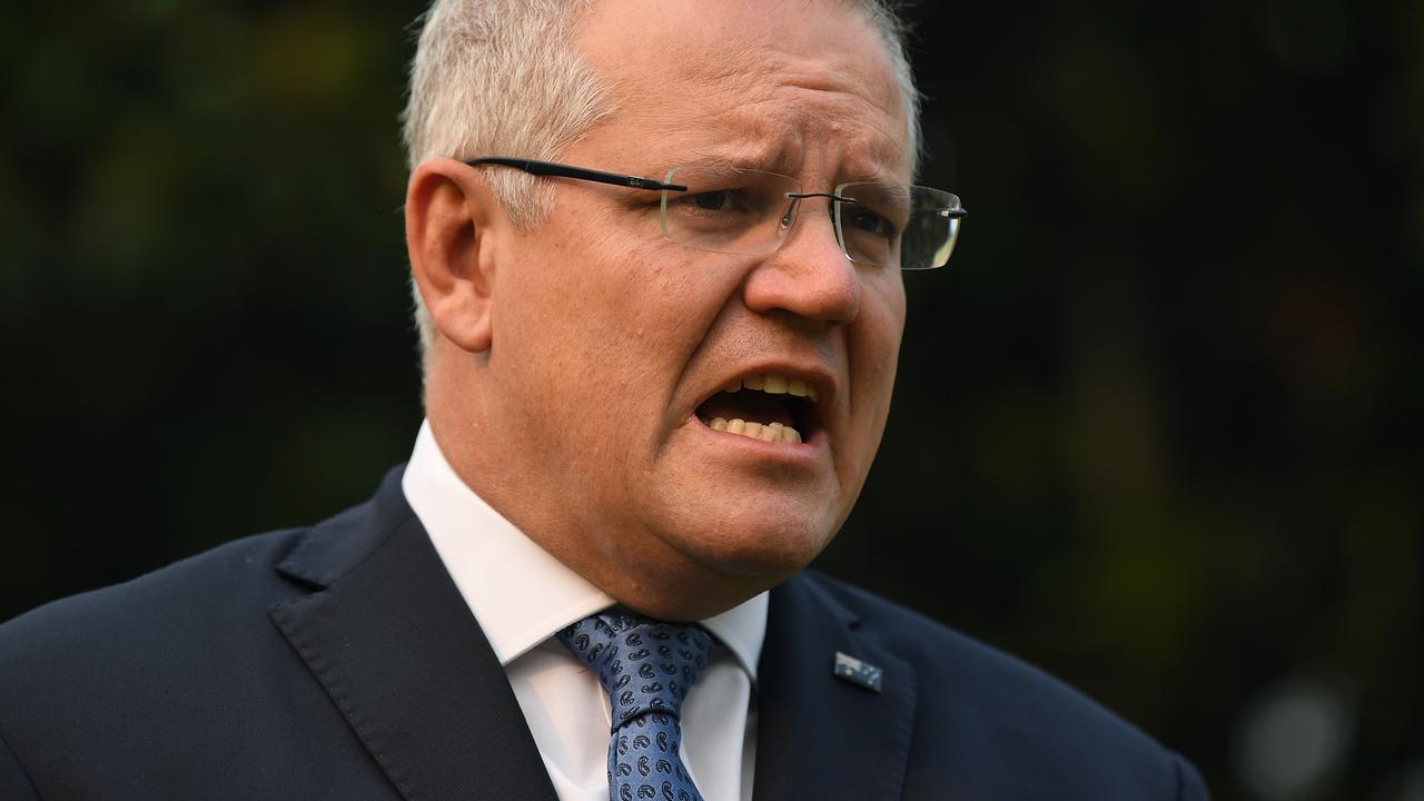 Scott Morrison speaking in Sydney yesterday. Picture: Joel Carrett/AAP