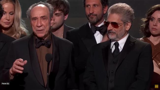 Aubrey Plaza (right) seemed to be irked about something while onstage at the SAG Awards.