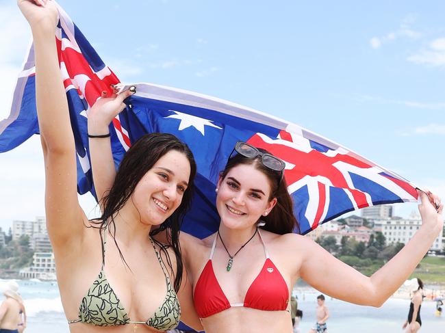 The Daily Telegraph 22.1.2025  Angelina Blazevski 18 and Kristy Larkin 17 on Bondi Beach ahead of Australia Day.   Picture: Rohan Kelly