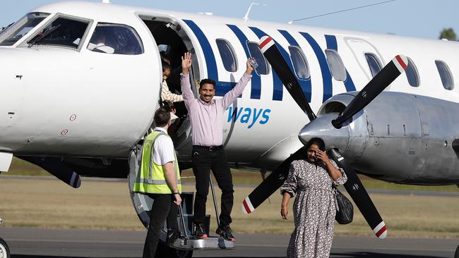 The Murugappans arrive back in Biloela. Picture: Jack Tran