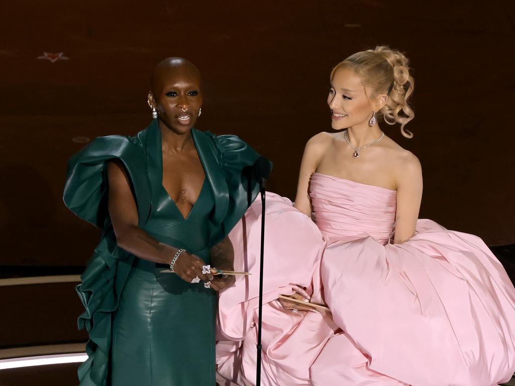 Cynthia Erivo and Ariana Grande speak onstage during the 96th Annual Academy Awards at Dolby Theatre on March 10, 2024 in Hollywood, California. Picture: Getty Images