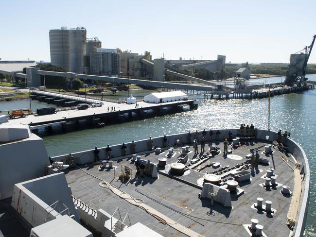 The amphibious transport dock USS Green Bay (LPD 20) arrives in Brisbane for a port visit prior to Talisman Sabre 2019. The Green Bay is part of the Wasp Amphibious Ready Group, and is transporting Marines from the 31st Marine Expeditionary Unit (MEU). Picture: Mass Communication Specialist 2nd Class Anaid Banuelos Rodriguez/US Navy