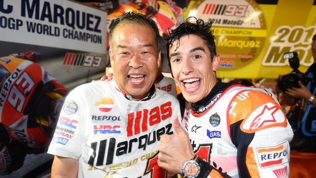 Marquez with Honda Racing Corporation vice president Shuhei Nakamoto.