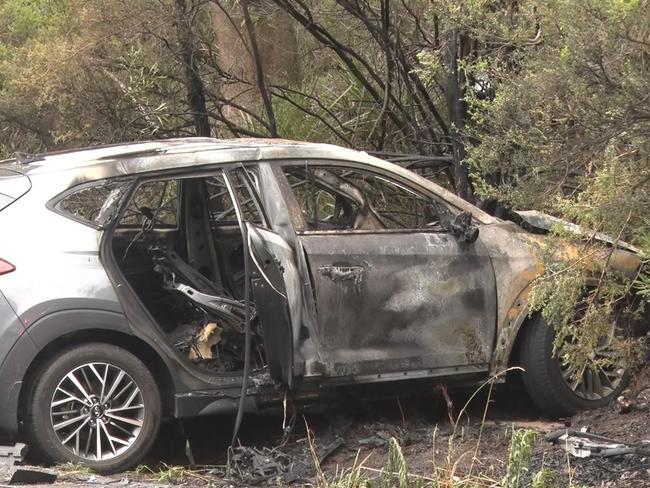 The car burst into flames after the collision. Picture: TNV