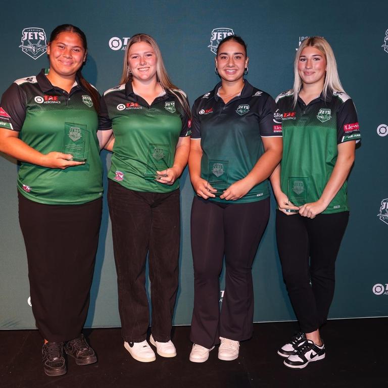 Ipswich State High utility Ella O'Dea (second from the left) pictured at the Jets presentation night earlier this year. She was awarded the Best Forward award.