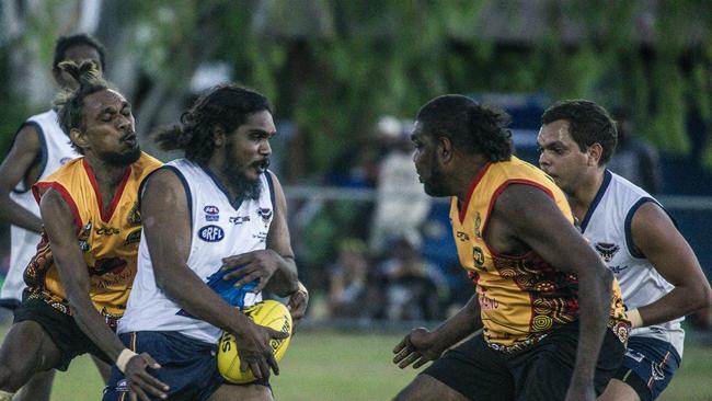 BARUNGA, AUSTRALIA - NewsWire Photos - JUNE 08, 2024: The Arnhem Crow V the Lajamanu Swans in the Big River League as the annual Barunga Festival, 375 km south of Darwin as the community of Barunga opens its doors to the world in a celebration of Culture, Sport and Art Picture: NewsWire / Glenn Campbell