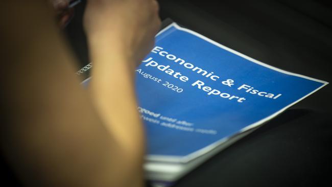 Tasmania's economic and fiscal update report for August 2020. Picture: LUKE BOWDEN