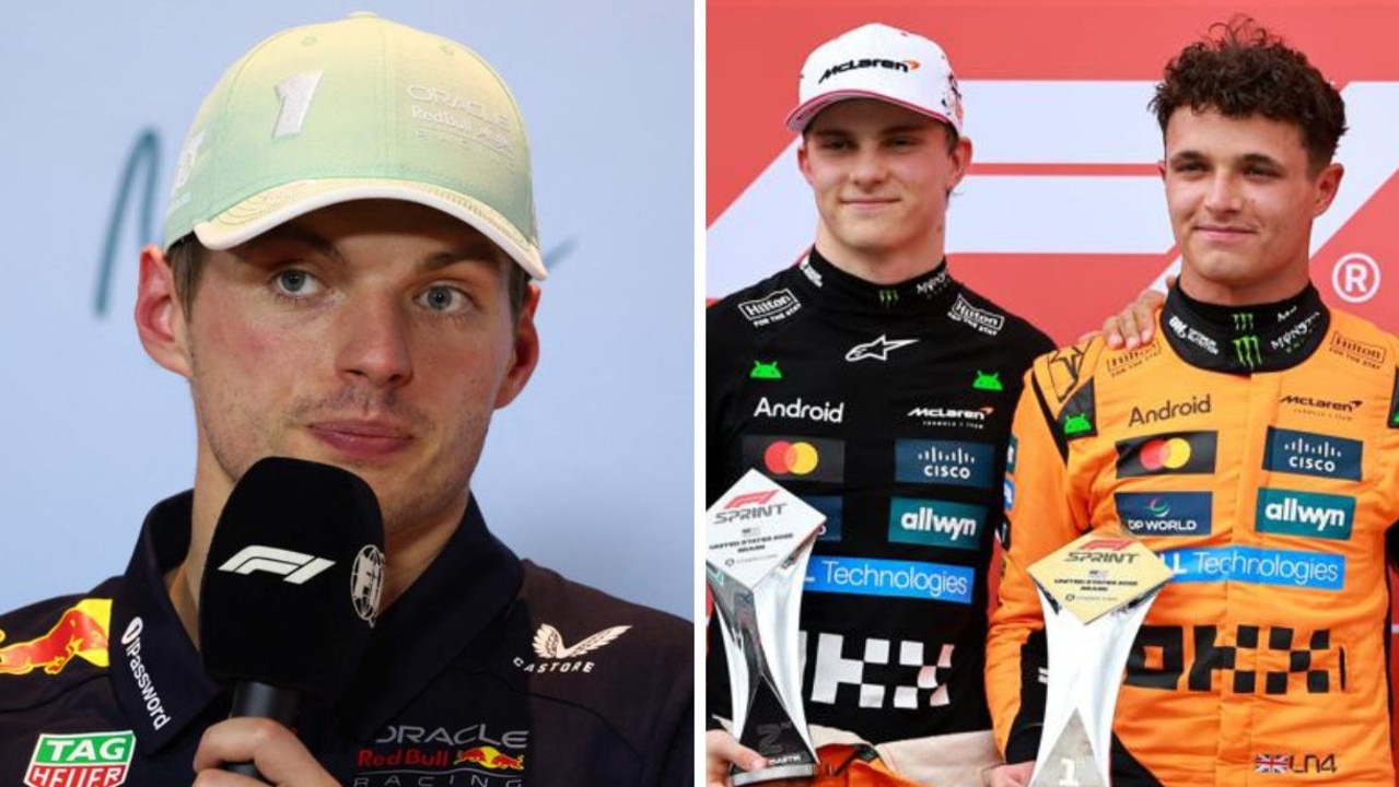 Martin Brundle reckons Max Verstappen sees Oscar Piastri as a bigger threat than Lando Norris. Photos: Getty.