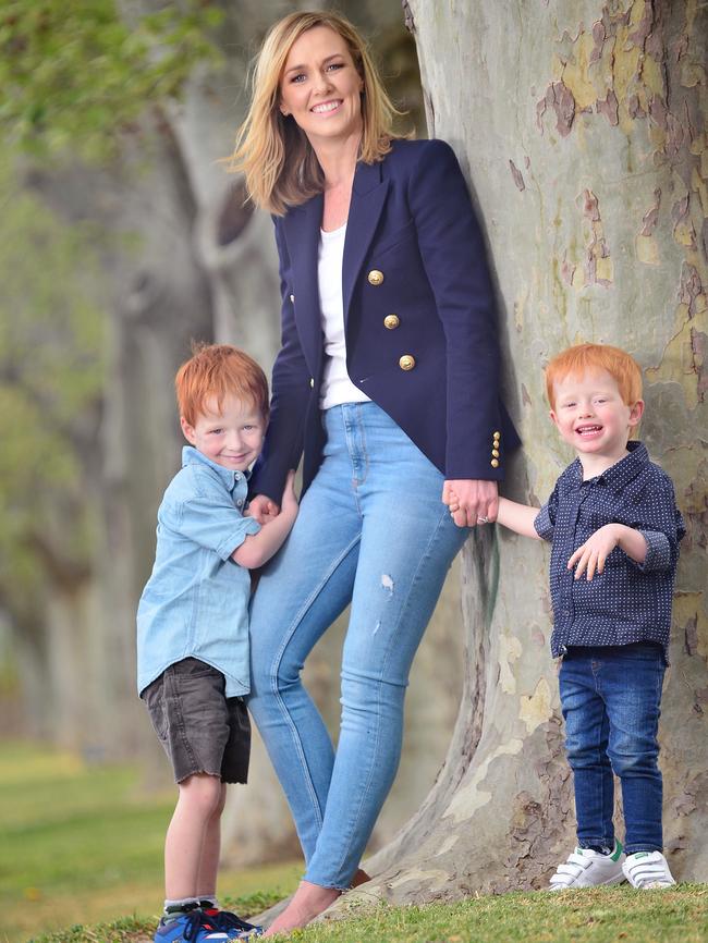 Alicia Loxley with sons Archie, 4 and Ned, 2. Picture: Nicki Connolly