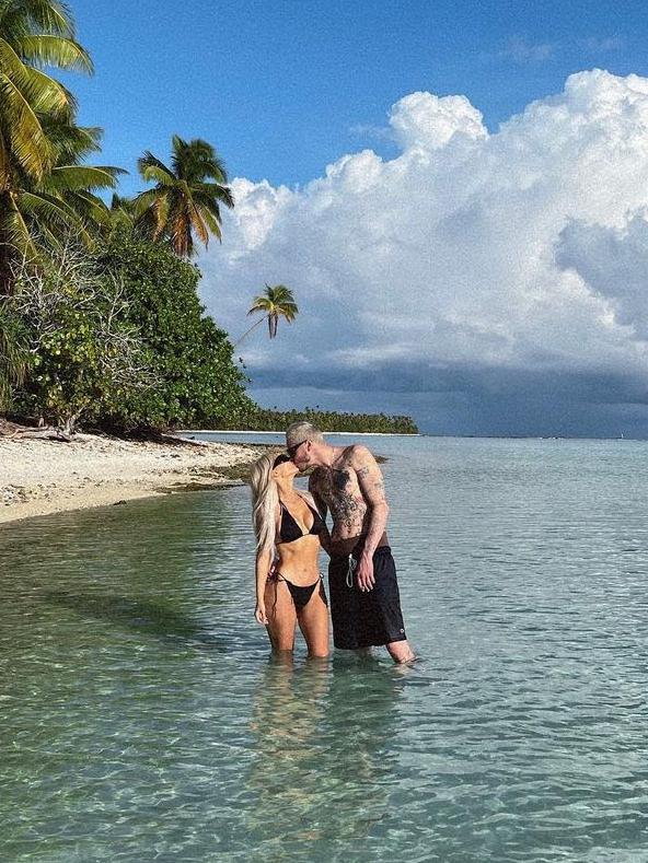 Kim Kardashian and partner Pete Davidson loved up in... Tahiti. Picture Instagram