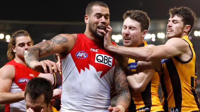 Lance Franklin had a rough night against the Hawks.