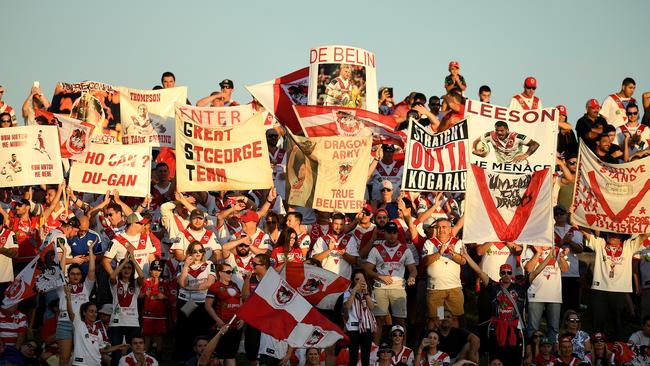 Dragons supporters on the hill at Kogarah Oval.