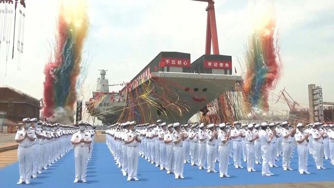 A People's Liberation Army aircraft carrier, at a shipyard in Shanghai on June 17, 2022.