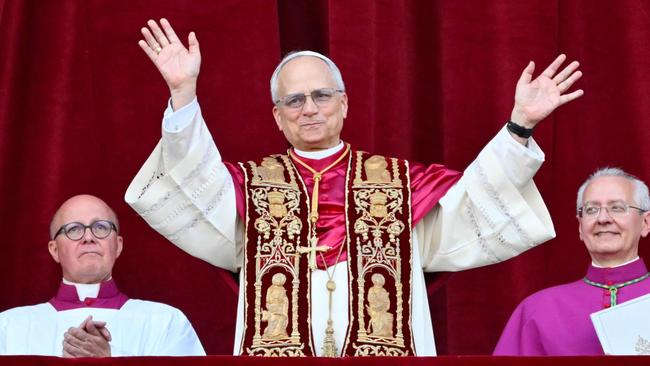 Newly elected Pope Leo XIV, Robert Prevost, appears from the main balcony of St Peter's Basilica. Picture: AFP