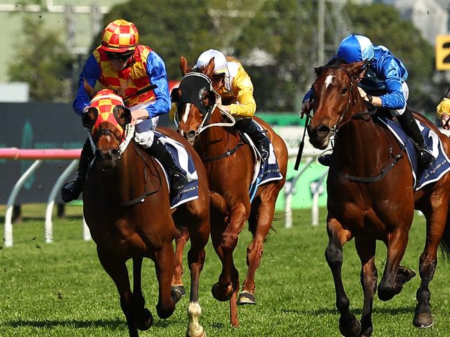 SYDNEY, AUSTRALIA - SEPTEMBER 14: Benjamin Osmond riding Firestorm wins Race 5 NSW Thoroughbred Breeders during Sydney Racing at Rosehill Gardens on September 14, 2024 in Sydney, Australia. (Photo by Jeremy Ng/Getty Images)