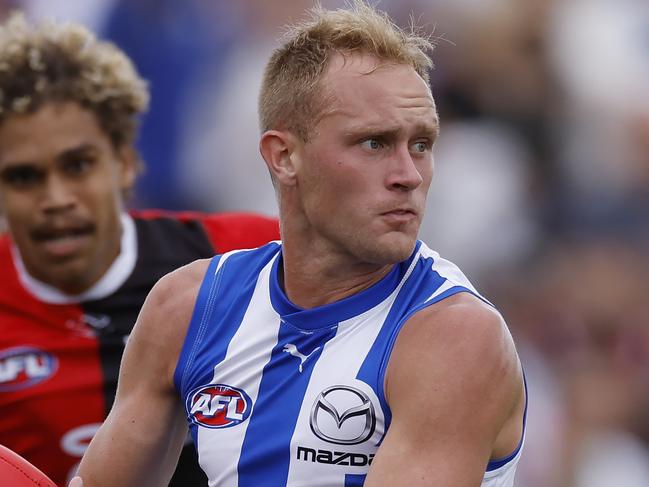 MELBOURNE , AUSTRALIA. March 3, 2024.  AFL. Community Cup series. St Kilda vs North Melbourne at RSEA Park, Moorabbin.   Jaidyn Stephenson of the Kangaroos     . Pic: Michael Klein