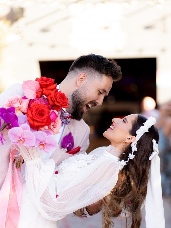 Bryony and Jess’s wedding was pretty in pink. Picture: Sama Photo + Film