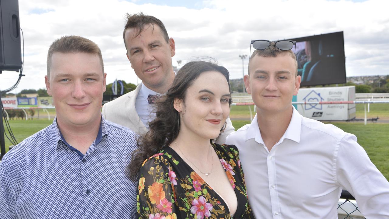 Todd Routley, James Cross, Teigan Crebbin and Timothy Coxsedge at the 2023 Audi Centre Toowoomba Weetwood race day at Clifford Park Racecourse.