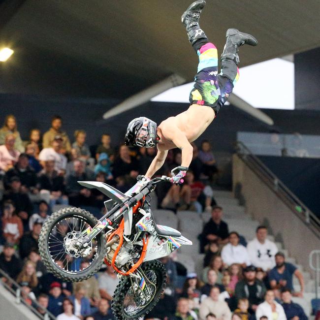 Nitro Circus at Kardinia Park on March 7, 2022. Stunts, crowd reactions, fireworks, plenty of colour. Picture: Mark Wilson