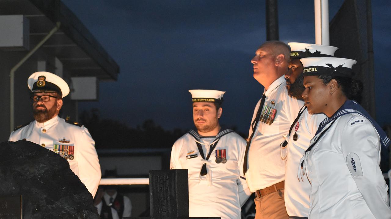 Royal Australian Navy representatives at the Kuttabul dawn service at the Hampden State School Remembrance Garden 2021. Picture: Lillian Watkins