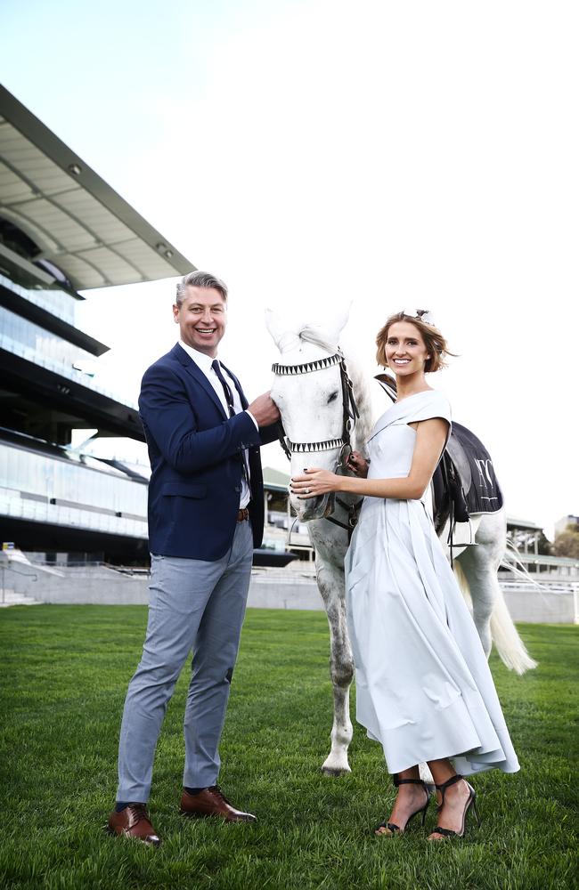 Sydney Spring Carnival Ambassadors Luke Ricketson and Kate Waterhouse with horse Ozzy at Royal Randwick Racecourse. Picture: Tim Hunter