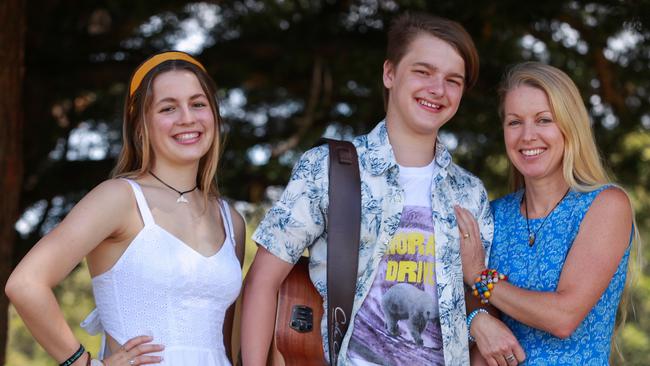 Luka-Angel and Jazziah with mum Angela Cairns this week. Their father Lucas is recovering from his own heart transplant two weeks ago. Picture: Justin Lloyd