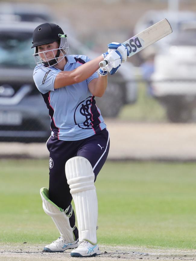 Two Blues batter Bianca Duff almost single-handedly got her side across the line with an unbeaten 43. Picture: Mark Wilson