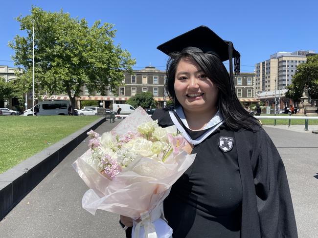 Dianyu Zhou graduates with a Bachelor of Commerce at the 2024 University of Melbourne graduations. Picture: Himangi Singh