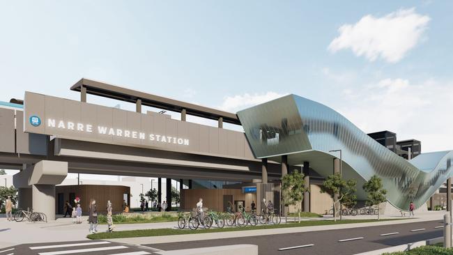 A render of the new Narre Warren station.