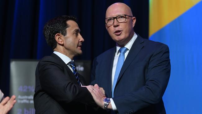 Peter Dutton (right) and Queensland LNP Leader David Crisafulli. Picture: Dan Peled / NewsWire