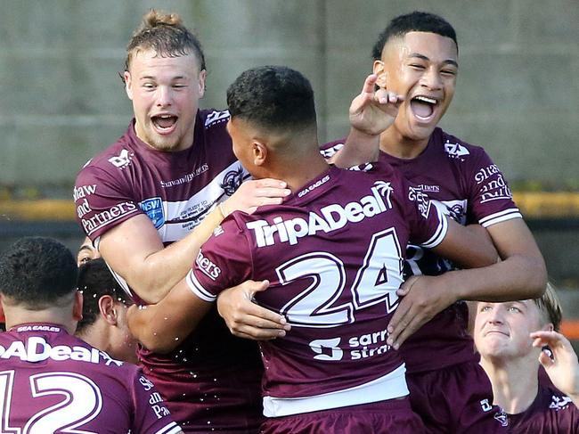 SUNDAY TELEGRAPH - Pictured is the Manly Sea Eagles side too strong over the Parramatta Eels as they take the win in the Harold Matthews Cup Grand Final at Leichhardt Oval today. Picture: Tim Hunter.