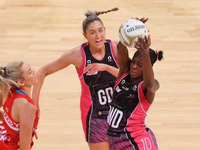 Latanya Wilson intercepts for the Thunderbirds. Picture: Jenny Evans/Getty Images.