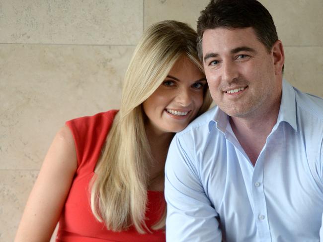 A pregnant Erin Molan with partner Sean Ogilvy. Photo: Jeremy Piper