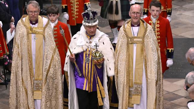 King Charles III departs the Coronation service. Picture: Getty Images