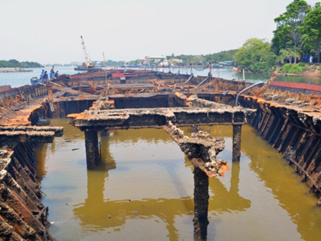 The shipwreck was twice raised from the depths in massive salvage operation. Picture: Sri Lanka navy