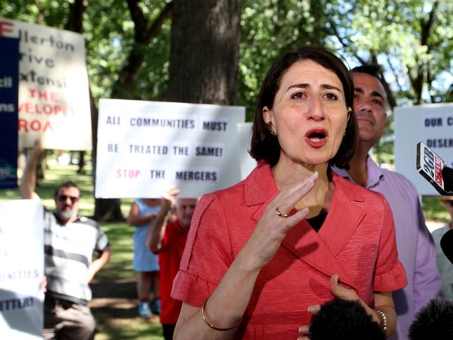 Ms Berejiklian was forced to talk over the protesters constant attempts to interrupt her at the weekend. Picture: Kym Smith